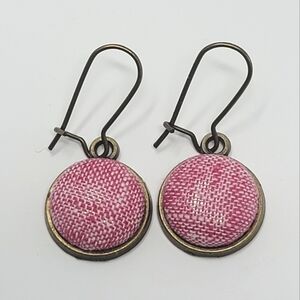 New Handmade | Heathered Red Upcycled Fabric Button Earwire Dangle Earrings